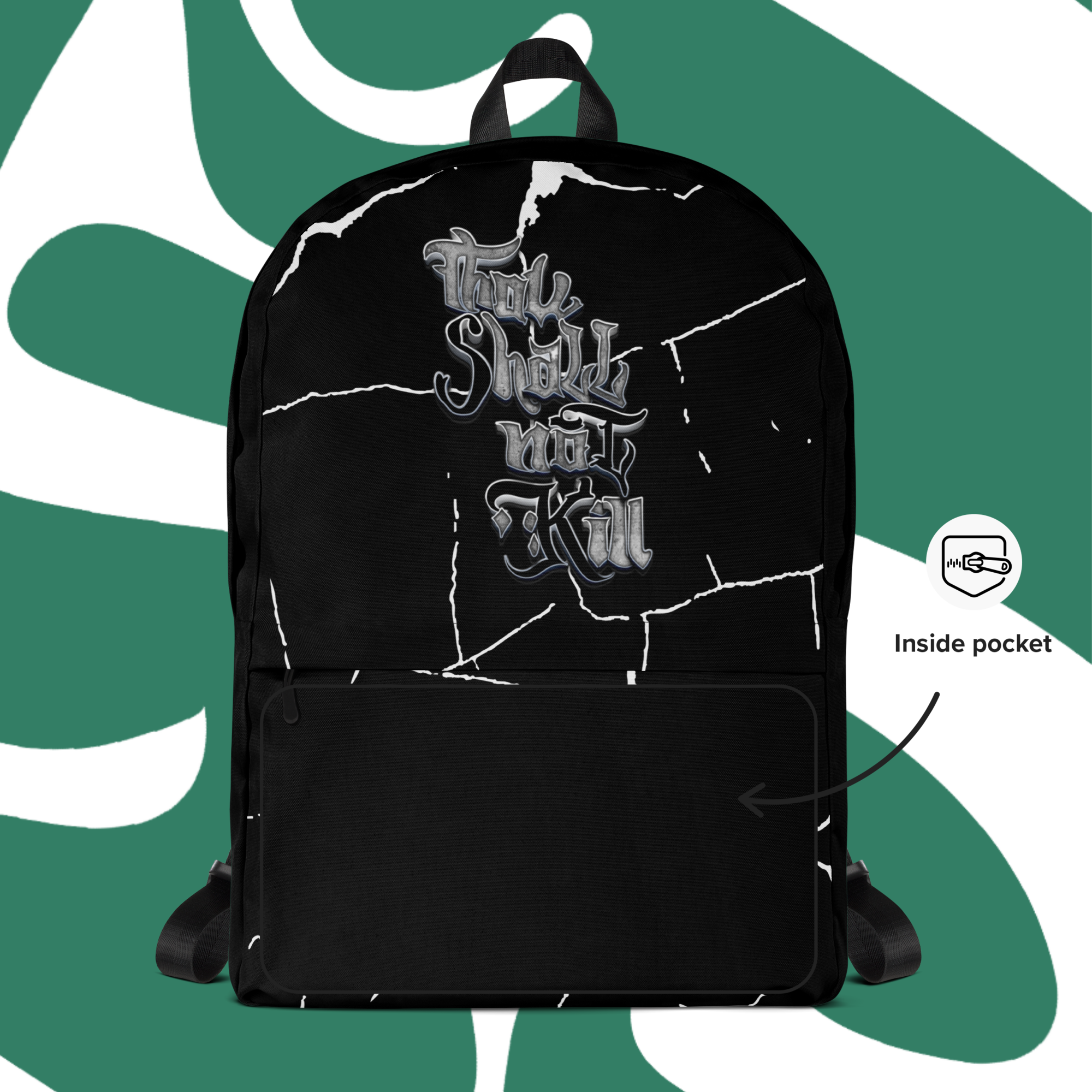 STK Silver Thou Shall Not Kill Black Backpack (6 on front pocket)