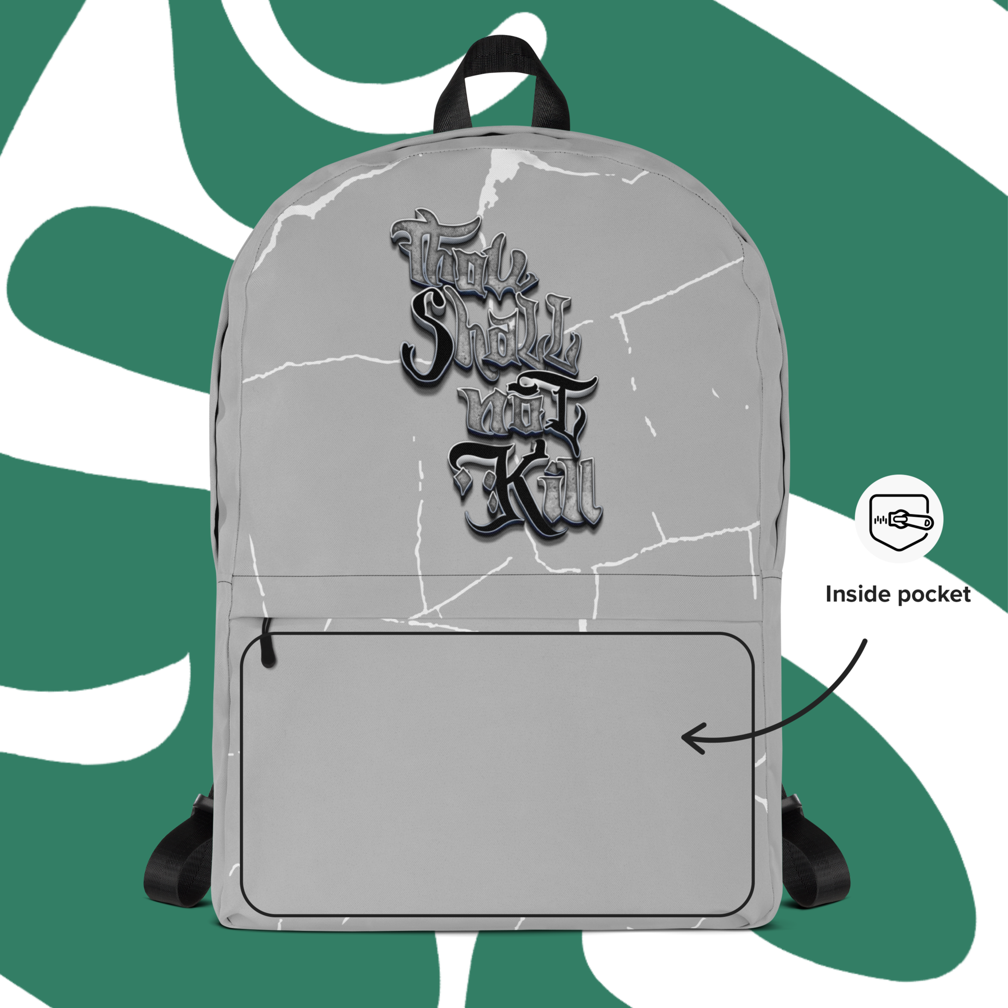 STK Silver Thou Shall Not Kill Gray Backpack (6 on front of pocket)